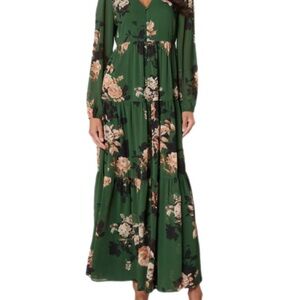 Sugarlips Monaco Green Floral Maxi Dress Sz Medium
